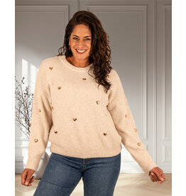 Taupe/beige trui hartjes van Flamant Rose