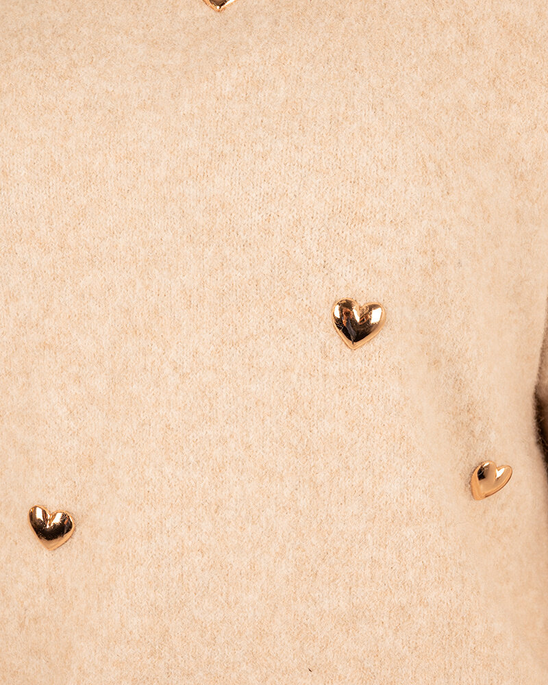 Taupe/beige trui hartjes van Flamant Rose