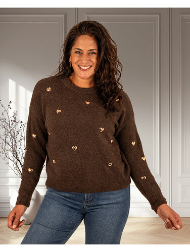 Donkerbruine trui hartjes van Flamant Rose