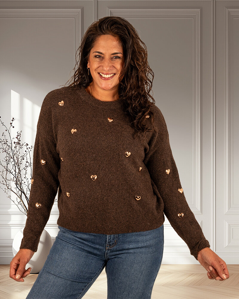 Donkerbruine trui hartjes van Flamant Rose