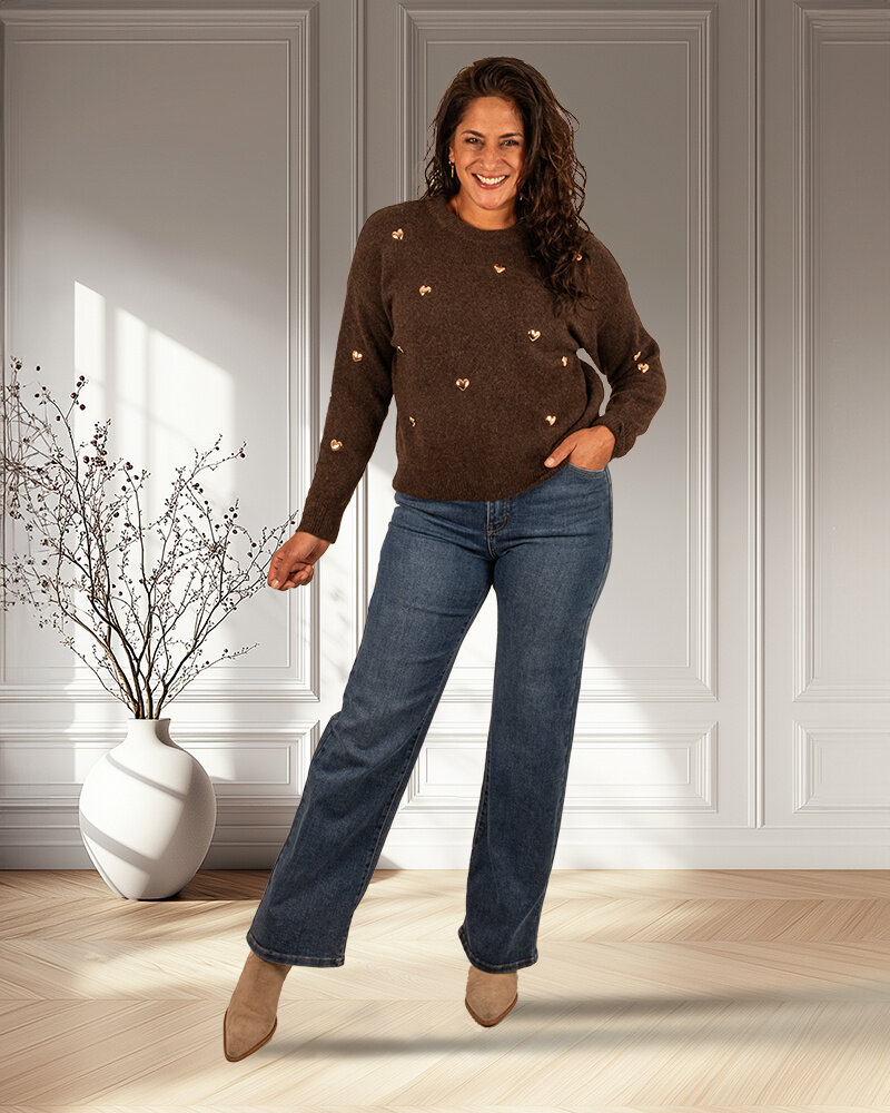 Donkerbruine trui hartjes van Flamant Rose