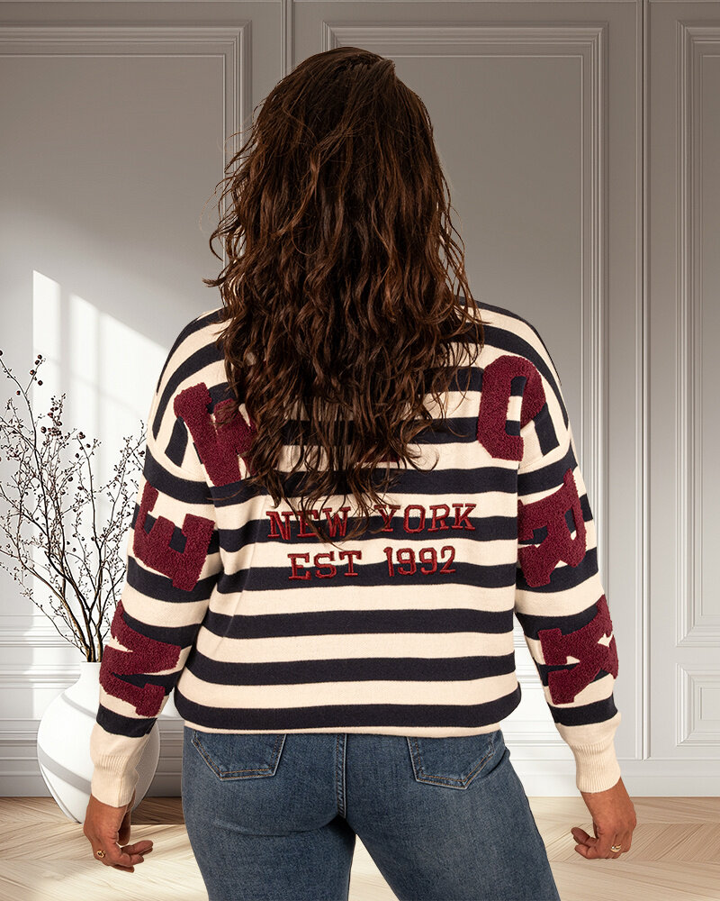 Blauw/ecru gestreepte trui van Flamant Rose