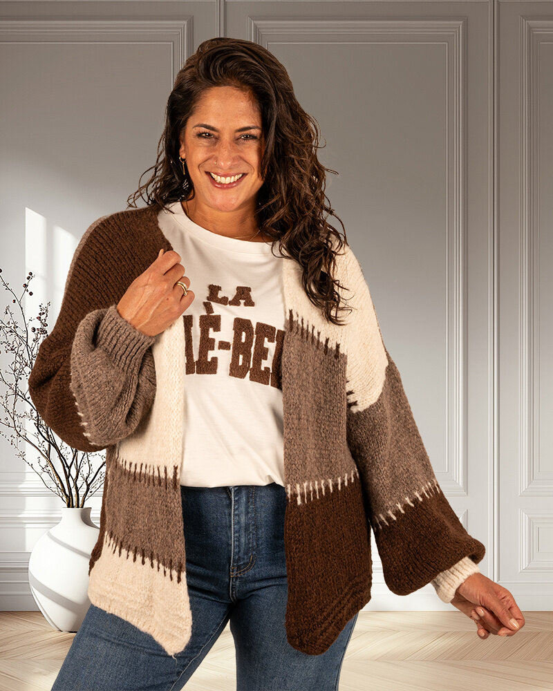 Bruin/beige gebreid vest van Willy-Z