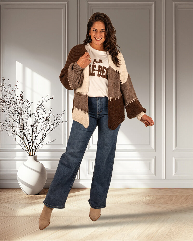 Bruin/beige gebreid vest van Willy-Z