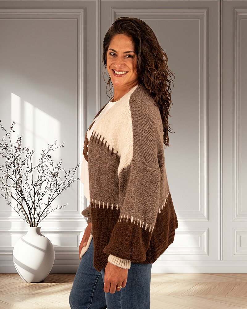 Bruin/beige gebreid vest van Willy-Z