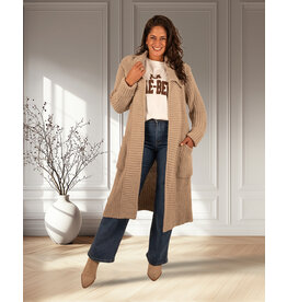 Taupe lang gebreid vest van Dins Tricot