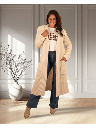 Beige lang gebreid vest van Dins Tricot