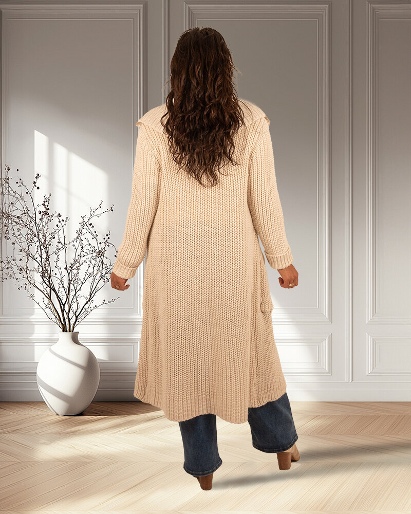 Beige lang gebreid vest van Dins Tricot