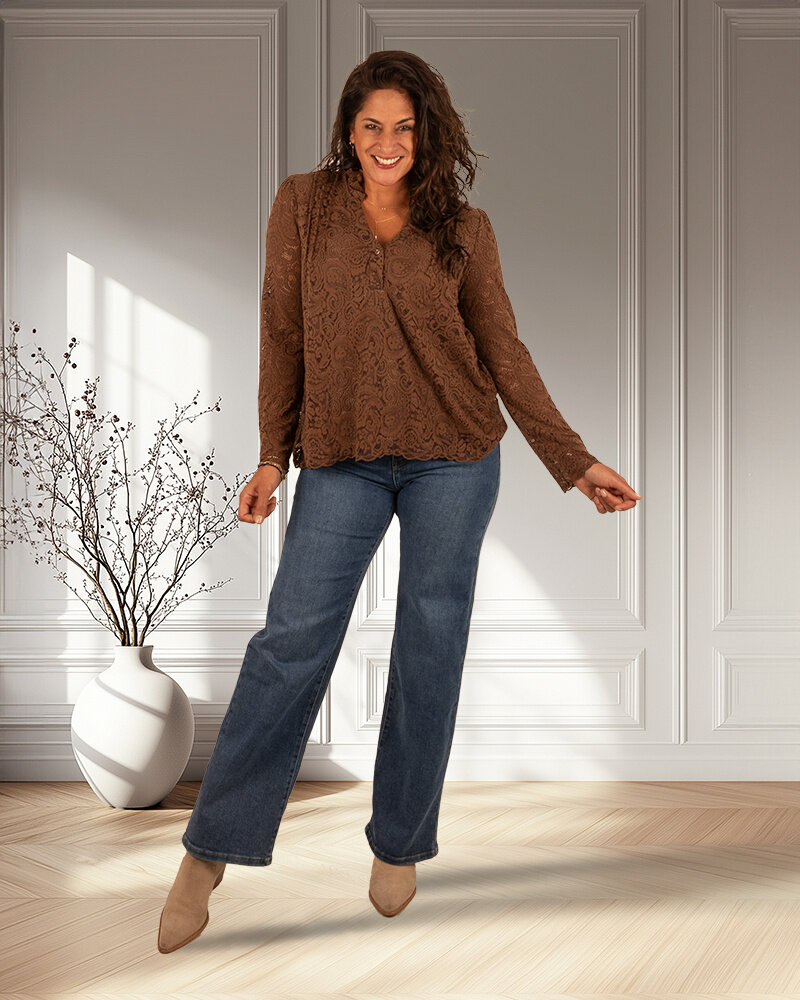 Bruine kanten blouse van Kilky