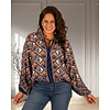 Blauw/camel print blouse van El-Vita