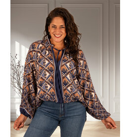 Blauw/camel print blouse