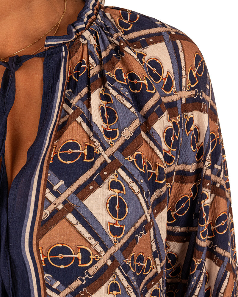 Blauw/camel print blouse van El-Vita