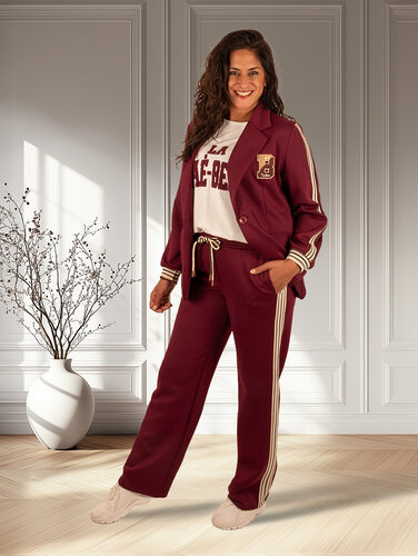 El-Vita Bordeaux jogpantalon met bies