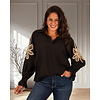 Zwarte blouse met gouden mouw applicatie van Gemma Ricceri