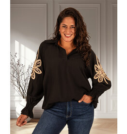 Gemma Ricceri Zwarte blouse met gouden mouw applicatie