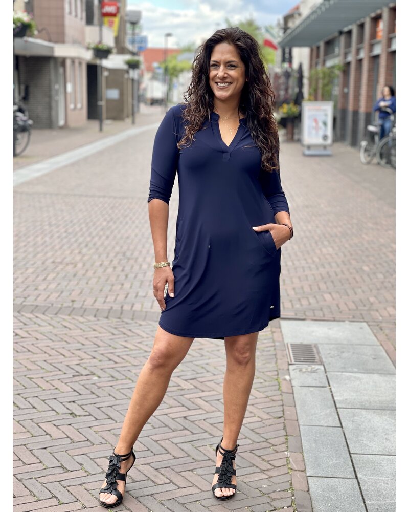 Donkerblauwe travelstof jurk/tuniek van Angelle Milan /Stella Moretti