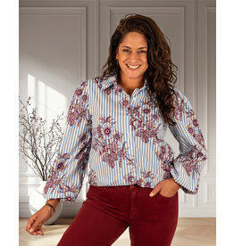Gemma Ricceri Blauw/wit gestreepte blouse bordeaux print
