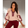 Bordeaux/ecru gestreepte blouse met borduur van Millenium