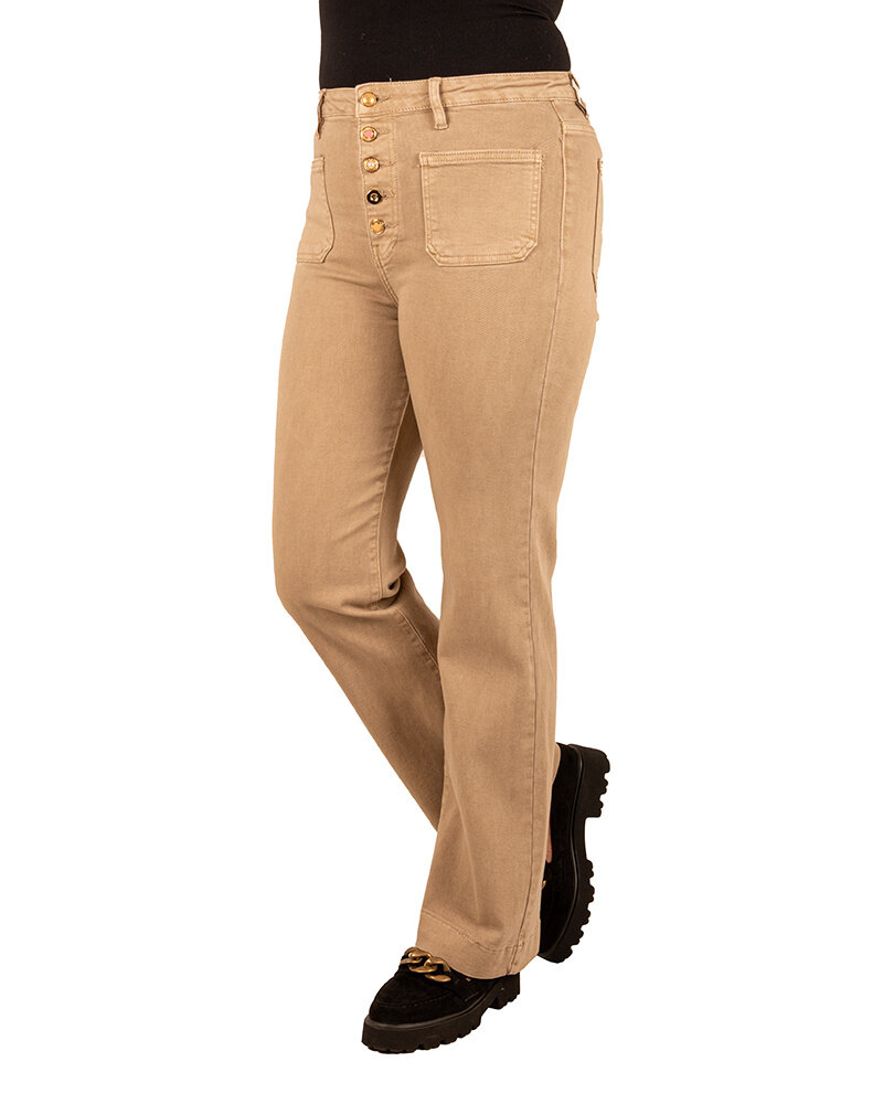 Beige wide leg jeans met knopen van Folyrose