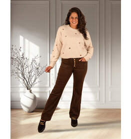 Donkerbruine wide leg jeans met knopen