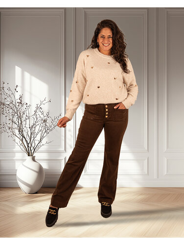 Donkerbruine wide leg jeans met knopen