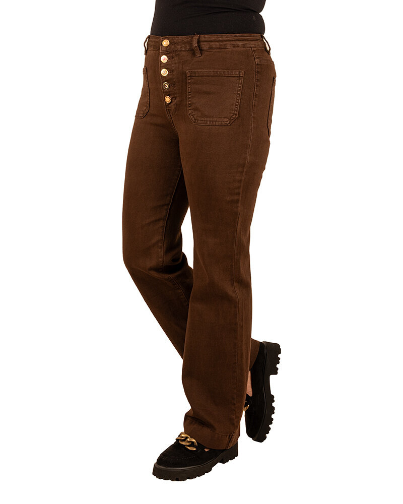 Donkerbruine wide leg jeans met knopen van Folyrose