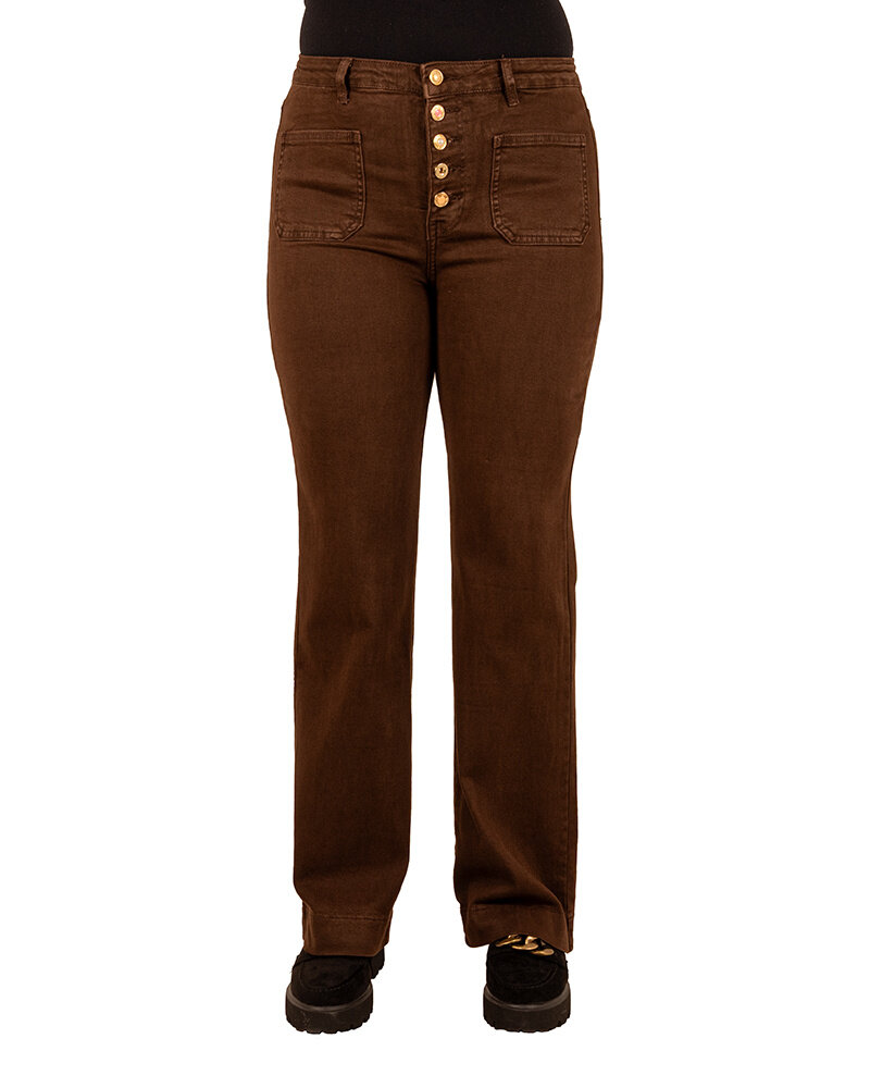 Donkerbruine wide leg jeans met knopen van Folyrose