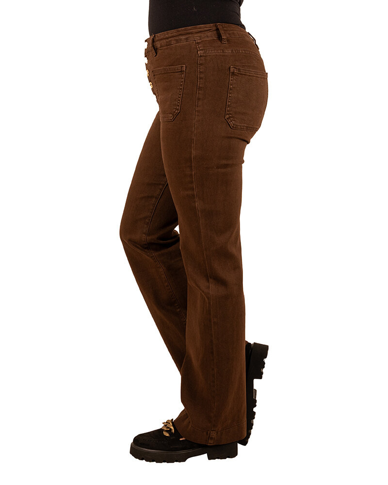 Donkerbruine wide leg jeans met knopen van Folyrose