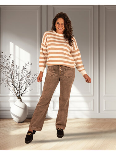 Lichtbruine wide leg jeans met knopen