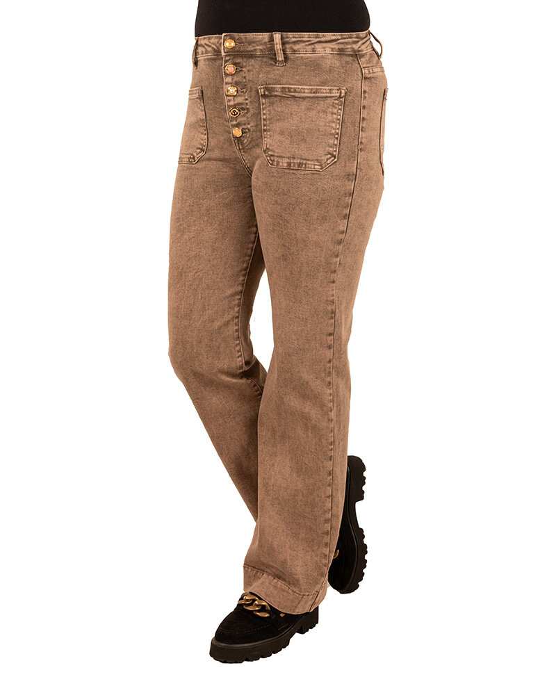 Lichtbruine wide leg jeans met knopen van Folyrose