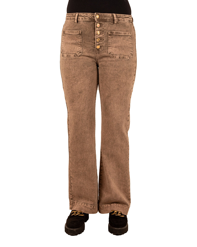 Lichtbruine wide leg jeans met knopen van Folyrose