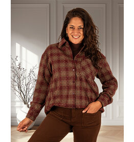 Bordeaux geruite blouse strass
