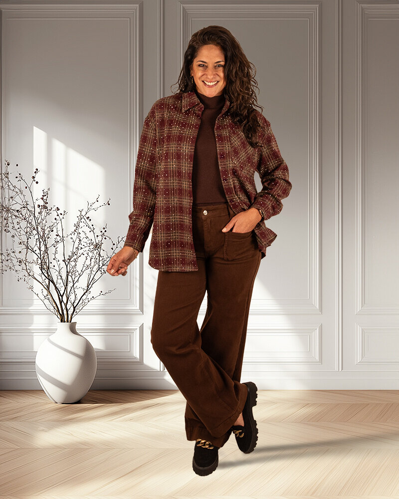 Bordeaux geruite blouse strass van Flamant Rose