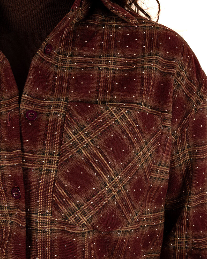 Bordeaux geruite blouse strass van Flamant Rose