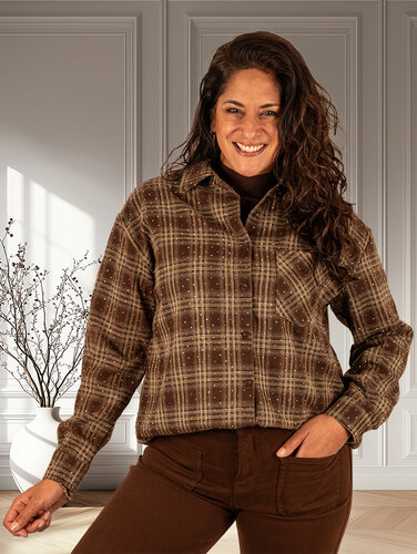 Bruin geruite blouse strass