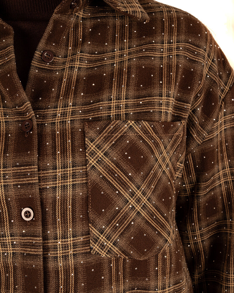 Bruin geruite blouse strass van Flamant Rose