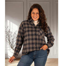 Blauw geruite blouse strass