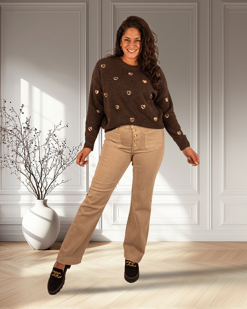 Donkerbruine trui panter hartjes van Flamant Rose