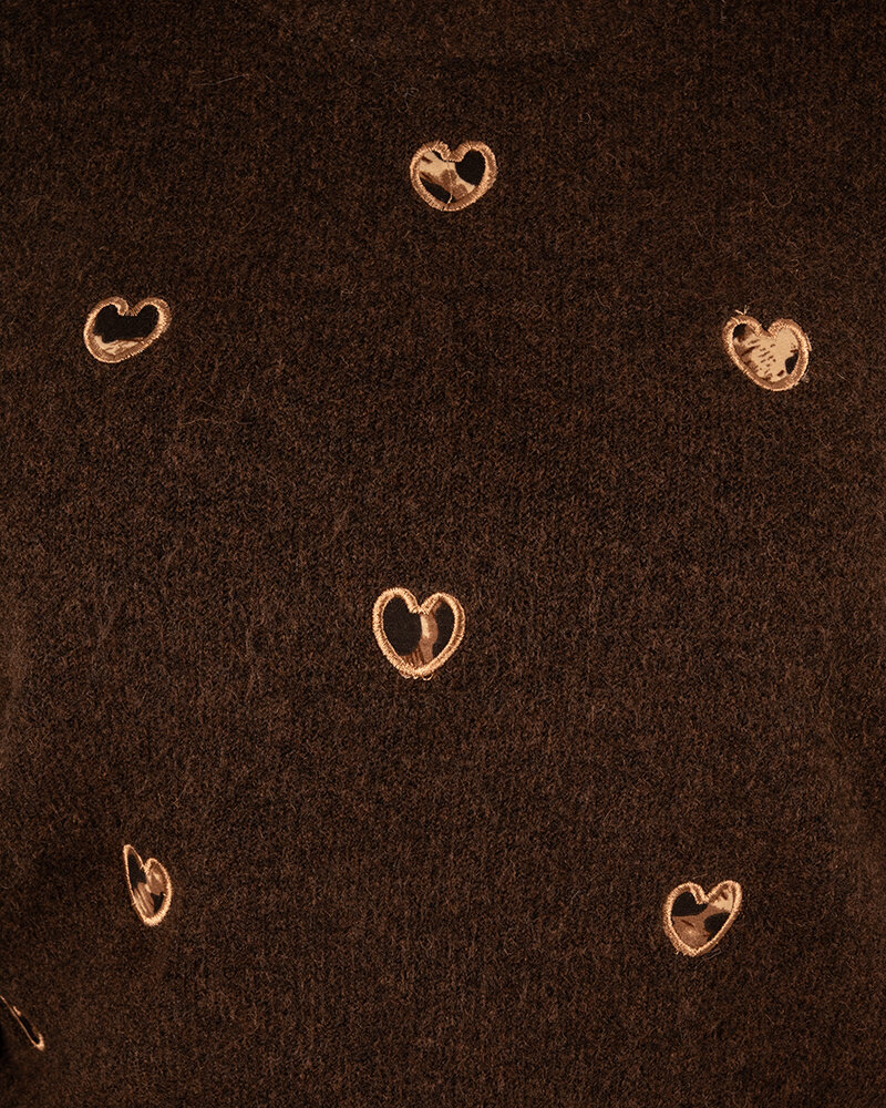 Donkerbruine trui panter hartjes van Flamant Rose