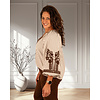 Bruin/ecru gestreepte blouse borduur van Millenium