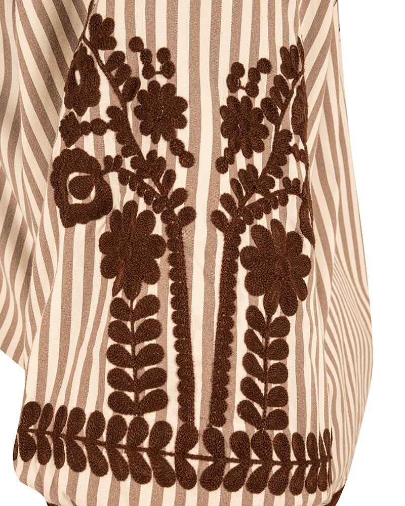 Bruin/ecru gestreepte blouse borduur van Millenium