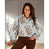 Blauw/wit gestreepte blouse groene/bruine print van Gemma Ricceri