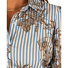 Blauw/wit gestreepte blouse groene/bruine print van Gemma Ricceri