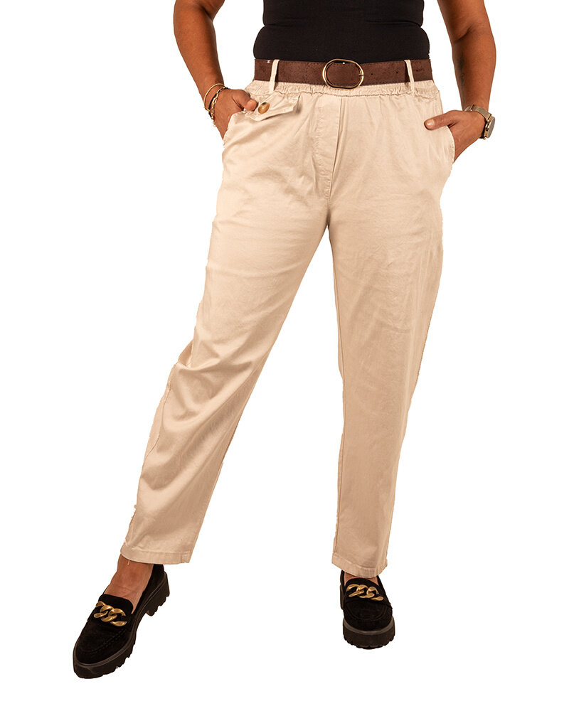 Beige stretch broek met riem van Héra