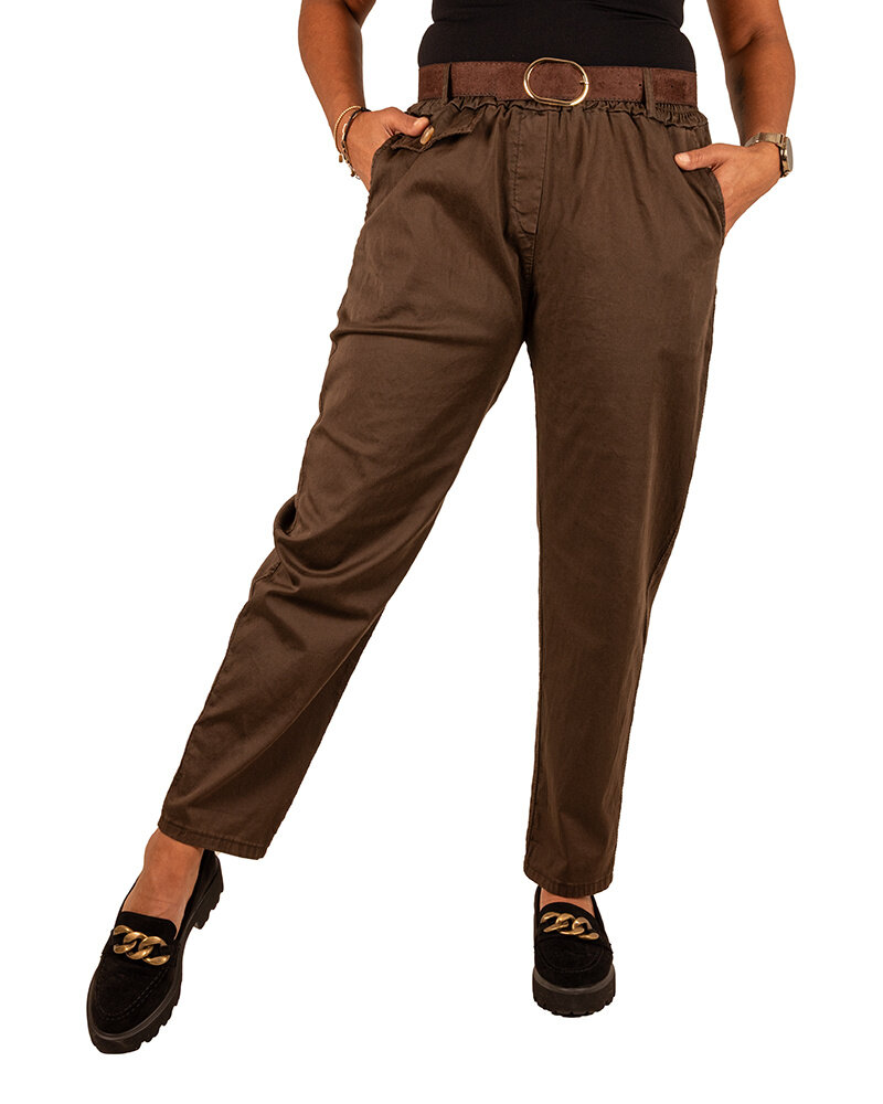 Donkerbruine stretch broek met riem van Héra