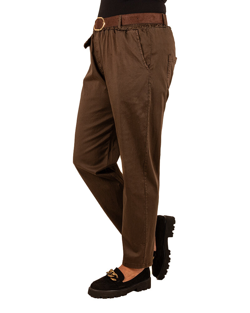 Donkerbruine stretch broek met riem van Héra