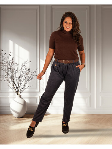 Donkerblauwe stretch broek met riem