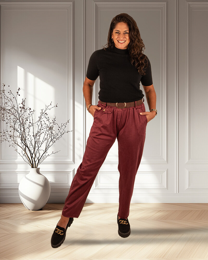 Bordeaux stretch broek met riem van Héra
