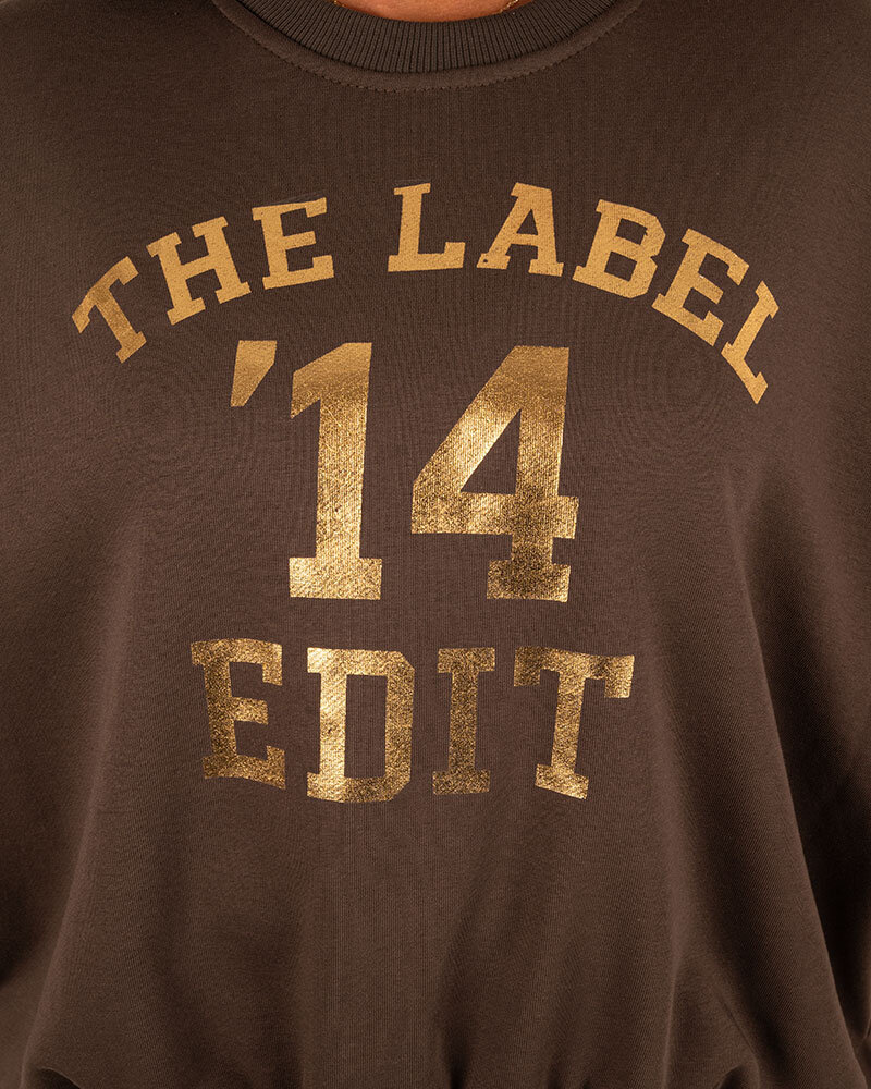 Donkerbruine oversized sweater "The Label 14" van Forza