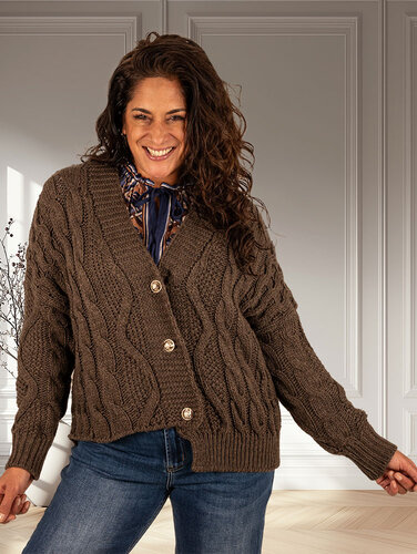 Donkerbruin gebreid vest kabel